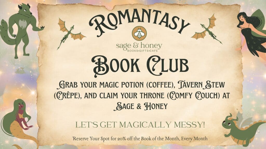 Romantasy book club parchment with fantasy creatures